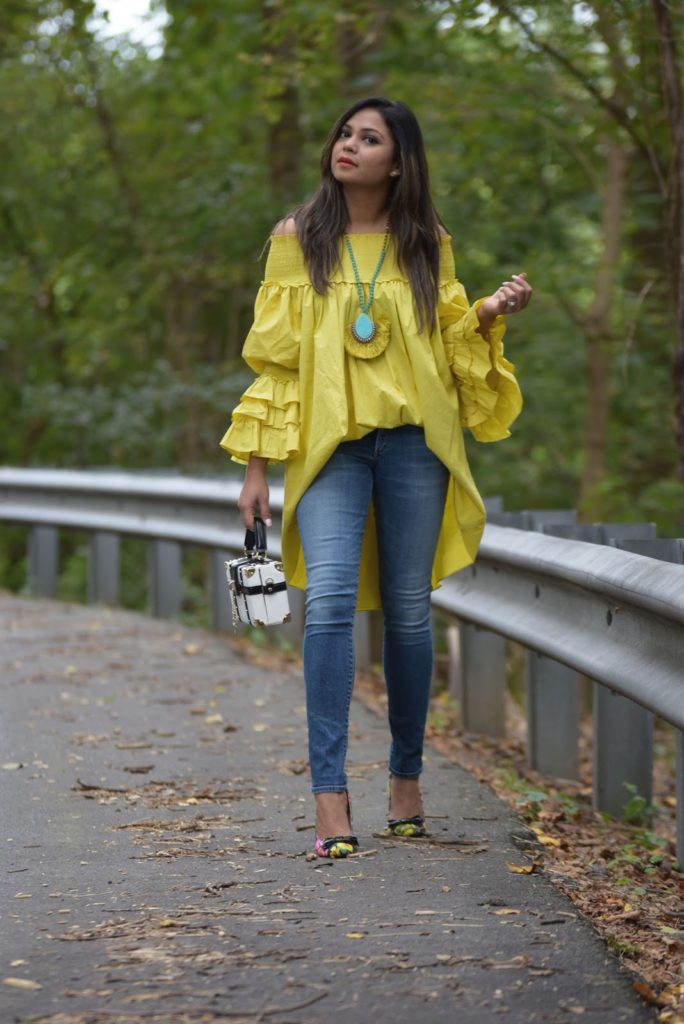 how to wear dress over jeans, fall fashion, baloon sleeves, skinny jeans, colorful pumps, blogger, style, street style, chartreuse dress .jpg how to wear dress over jeans, fall fashion, baloon sleeves, skinny jeans, colorful pumps, blogger, style, street style, chartreuse dress .jpg