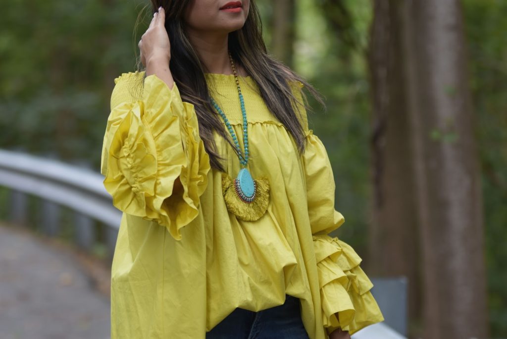 how to wear dress over jeans, fall fashion, baloon sleeves, skinny jeans, colorful pumps, blogger, style, street style, chartreuse dress .jpg how to wear dress over jeans, fall fashion, baloon sleeves, skinny jeans, colorful pumps, blogger, style, street style, chartreuse dress .jpg