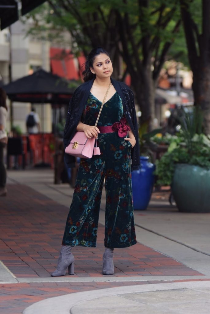 Floral velvet jumpsuit 2025