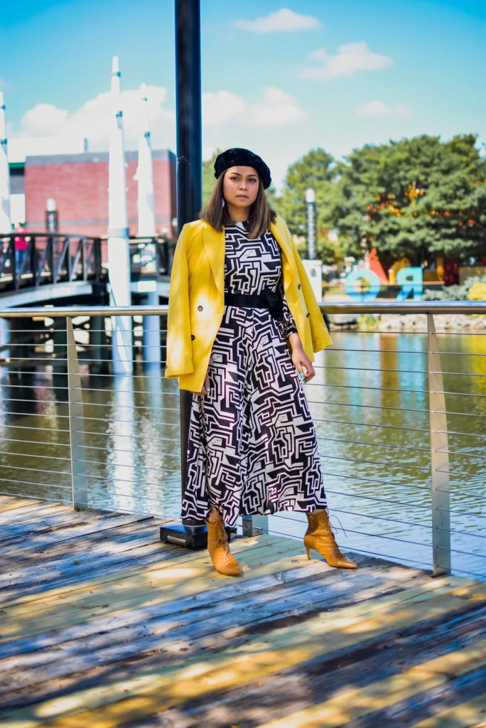 how to transition your summer dress to fall. HM richard alan dress, geometric dress style, beret style, midi dress outfit, layered outfit for fall, fall fashion, yellow blazer, black and white and yellow, myriad musings, saumya shiohare how to transition your summer dress to fall. HM richard alan dress, geometric dress style, beret style, midi dress outfit, layered outfit for fall, fall fashion, yellow blazer, black and white and yellow, myriad musings, saumya shiohare