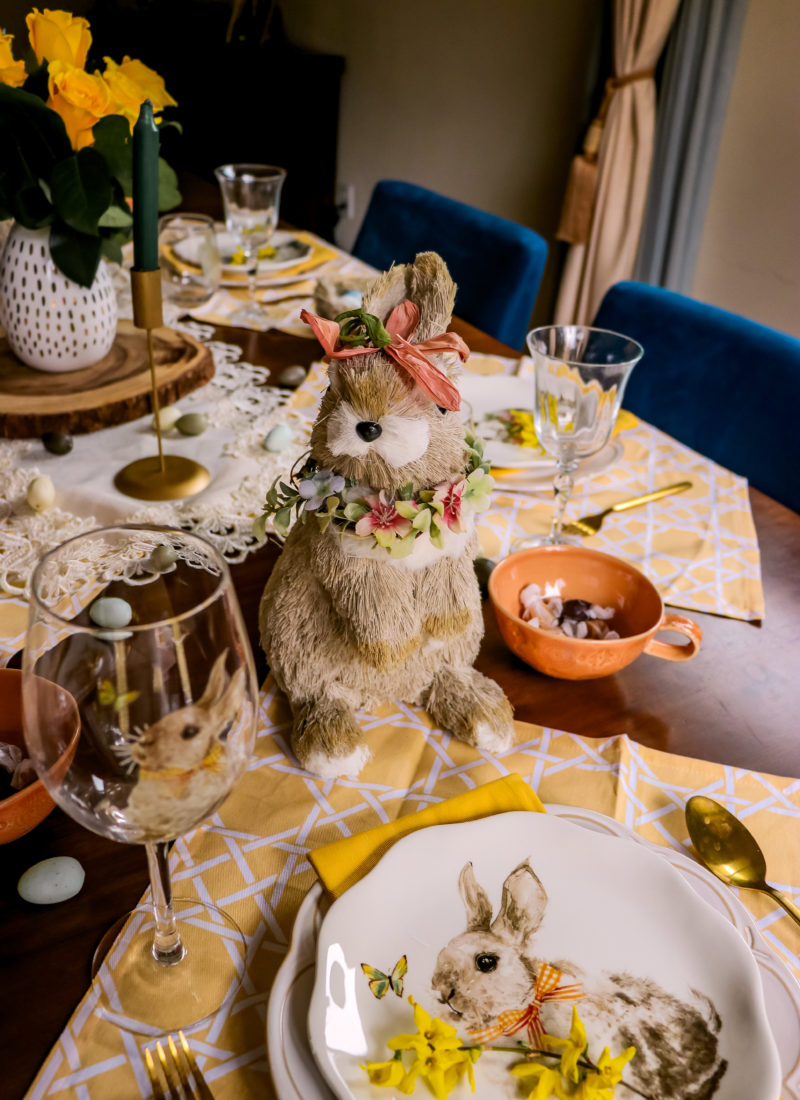 easter tablscape, spring table setting, green and yellow table setup, myriad musings, saumya shiohare