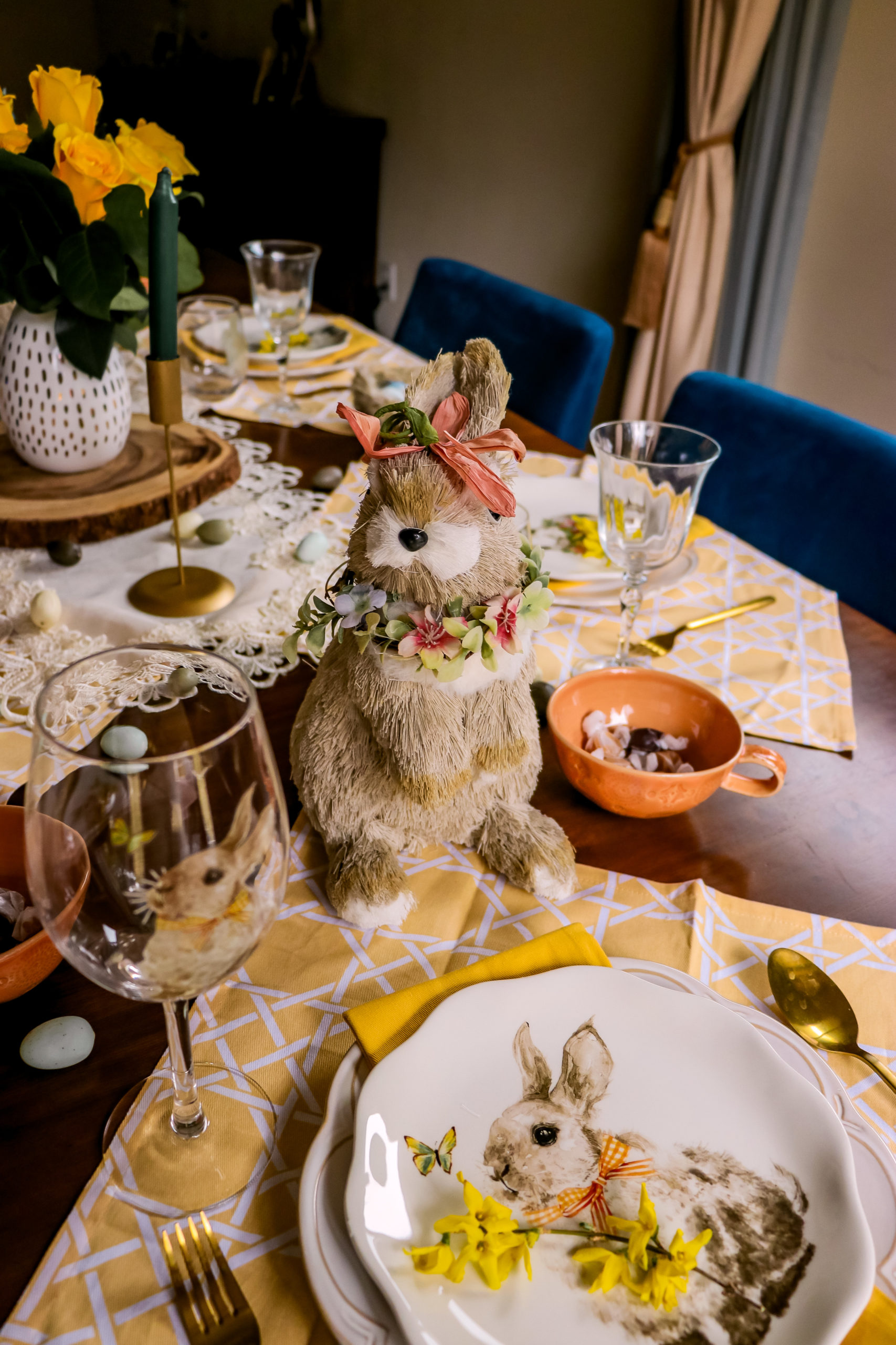 easter tablscape, spring table setting, green and yellow table setup, myriad musings, saumya shiohare