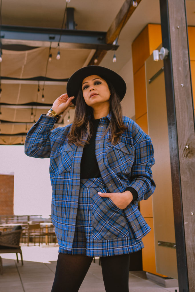 how to stay productive in lockdown, work from home tips, shacket look, plaid shorts and jacket look, outfit of the day, myriad musings, saumya Shiohare
