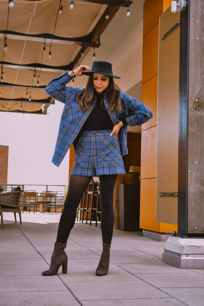 how to stay productive in lockdown, work from home tips, shacket look, plaid shorts and jacket look, outfit of the day, myriad musings, saumya Shiohare