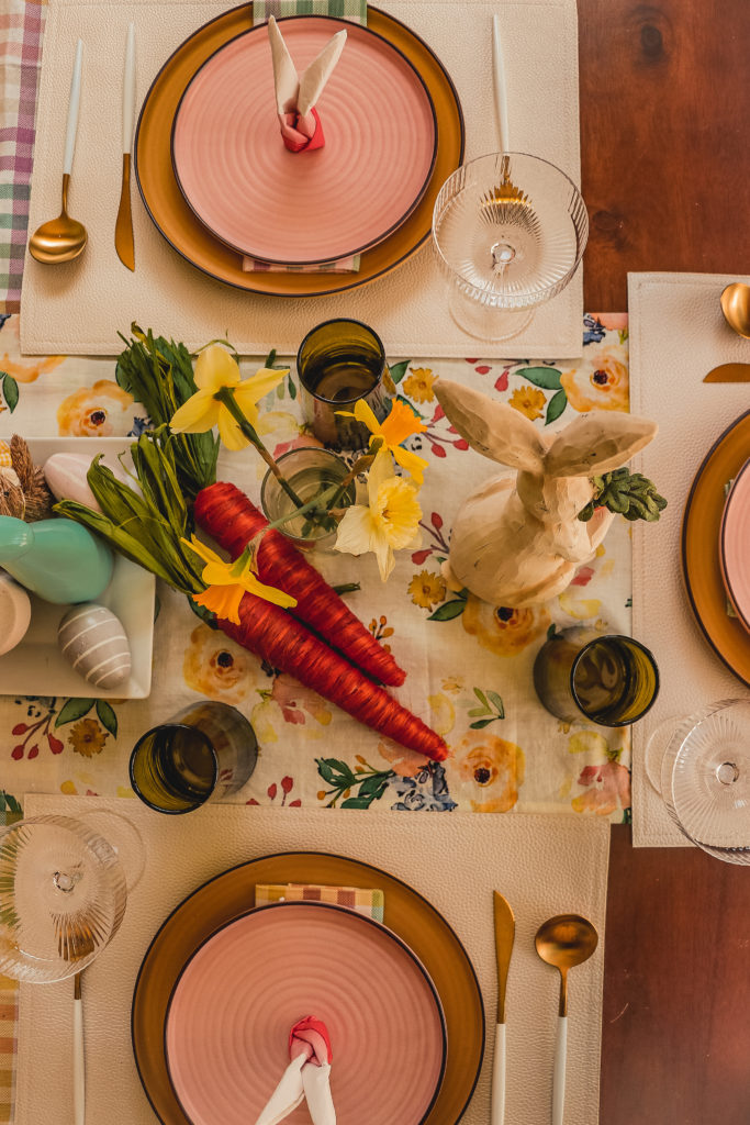 easter tablescape, pastel colored plate setting, dinner for six easter, how to set up the place setting , happy easter, easter sunday, myriadmusings 